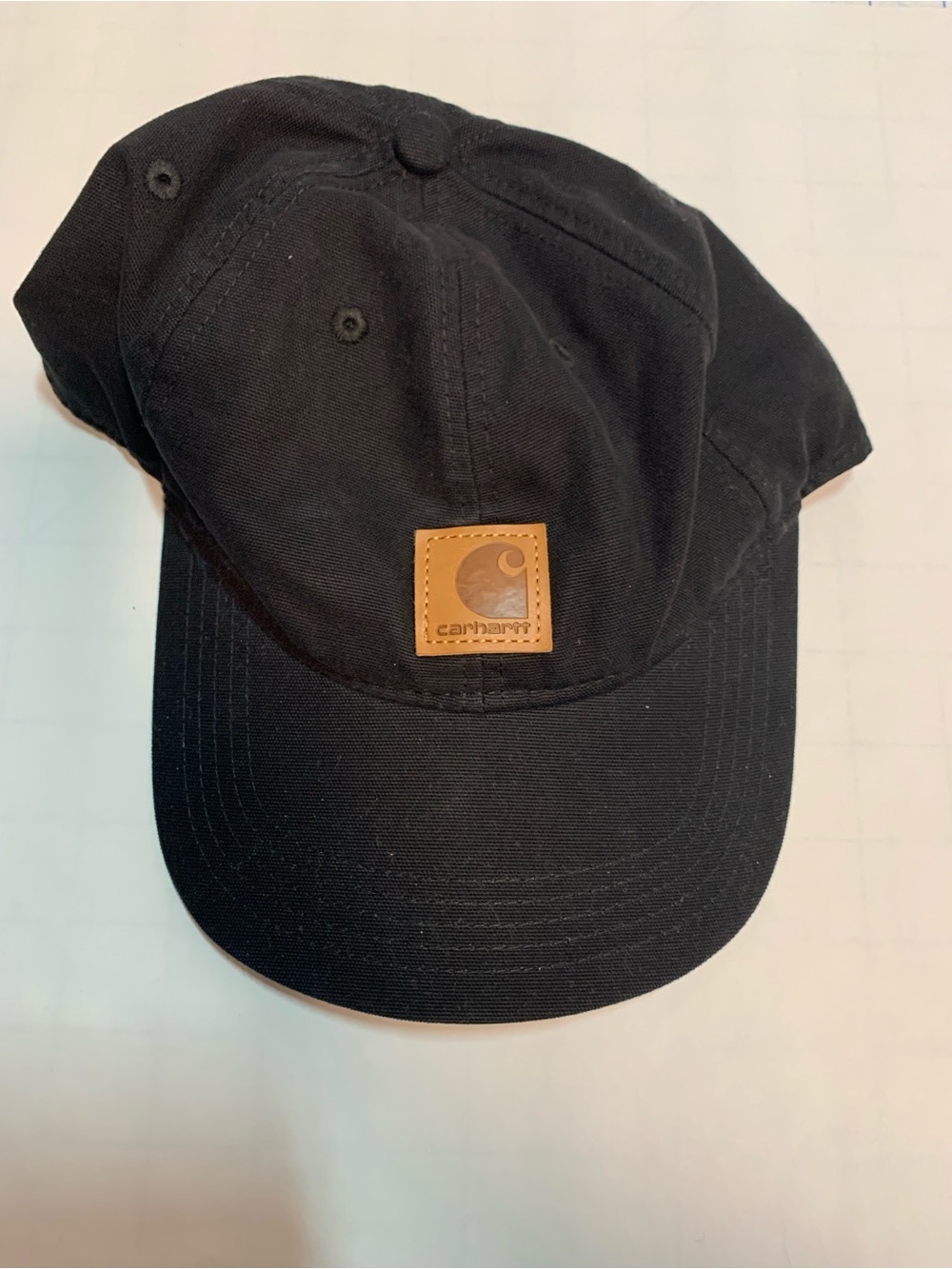 Carhartt Men’s Black Canvas Cap with Tan Leather Patch